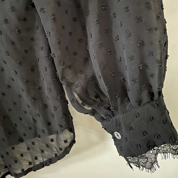 BCBGMaxAzria Swiss Dot Sheer Lace Detail Blouse In Black Size XL - Picture 9 of 15